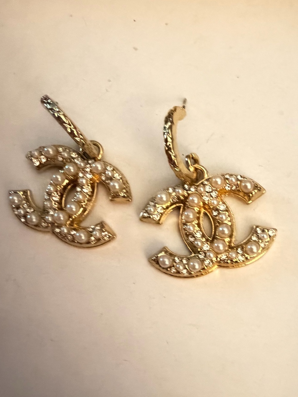 Gold Crystal Interlocking Drop hoop Earrings - Designer Style, NWT